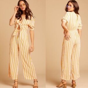 Faithfull The Brand Yellow Azure Stripe Jumpsuit Retro Vibes X Revolve size 4